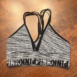 PINK Victoria's Secret Black and White Striped Sports Bra